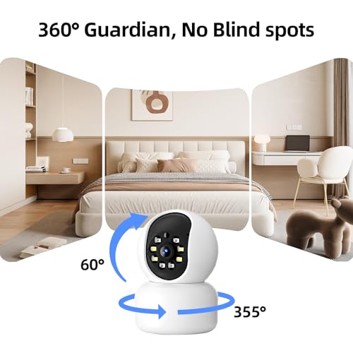 Hawkray 360° 2K 3MP Security Camera Indoor,2.4/5GHz WiFi Smart Motion Alert with AI & 911 Connect,Color Night Vision,355° Pan 60° Tilt,Two-Way Talk