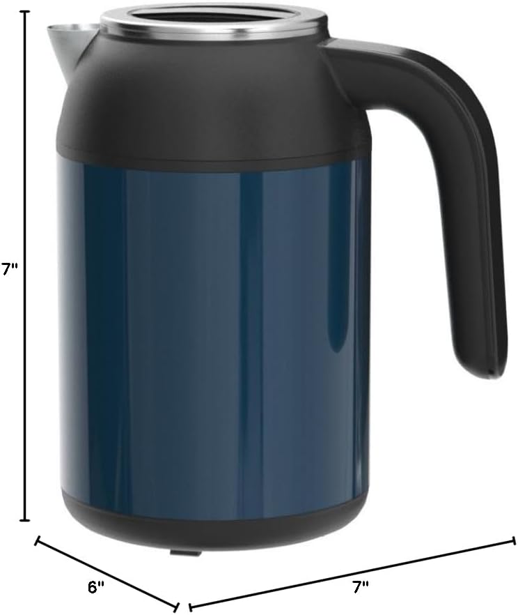 Dimensions of the Nicewell Electric Kettle, showing 7 inches in height, 6 inches in width, and 7 inches in length.