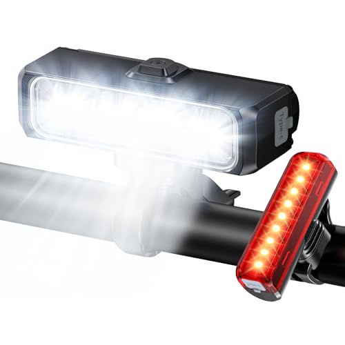 EOIWUY Bike Lights 1500LM Super Bright Wide Beam Bike Lights Front and Back 4+5 Modes & IP65 Waterproof Bicycle Lights 2600mAh & USB Rechargeable Bike Light Set for Ebike/MTB/Mobility Scooter