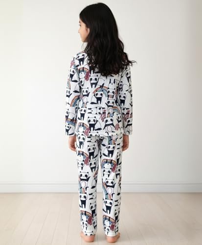 Image of Anthrilo Pajama T-Shirt Set for Girls | Kids Night Suit for Girls | Nightwear | 100% Cotton Pyjama Set Panda Print White | Long Sleeve T-Shirt and Pajama | 3-4 Years