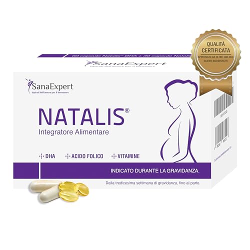 SanaExpert Natalis - Integratore Alimentare per la Gravidanza - Con Acido Folico, Ferro, DHA, Vitamine e Nutrienti Essenziali - 90 Capsule