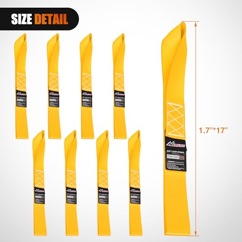 Image of Nilight Soft Loop 1.7 inchx17 inch Motorcycle Tie Down Straps Heavy Duty 12000Lbs Max Break Strength for Securing ATV UTV Kayak Moving Cargo (8PK-Yellow)