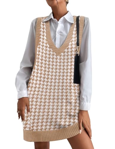 Image of HOTOUCH Women Sweater Vest Oversized V Neck Sleeveless Knit Pullover Ribbed Vest Dress with Pockets
