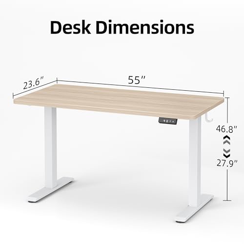 TIQLAB 55 * 24 Inches Electric Standing Desk, Adjustable Height Stand up Desk, Sit Stand Home Office Table with Splice Board, Light Walnut