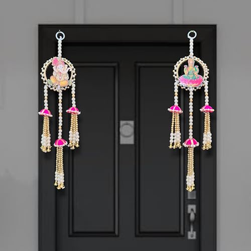 Image of Rajasthan Kraft Yellow Long Hanging Decoration with Wheel Design & Pom Pom with Tassels | Pack of 2 (55 Inch)|Traditional Door & Wall Decor for Diwali, Navratri, Weddings(RK-34805-2).