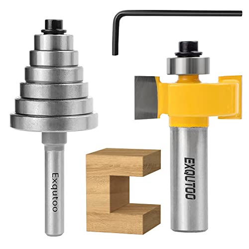 Exqutoo 1/2 Inch Shank Rabbet Router Bit Set with 6 Adjustable Bearing Carbide Tipped Rabbeting Bit(1/8",1/4",5/16"3/8",7/16",1/2") CNC Router Bits Woodworking Tools for Doors Drill Bit…