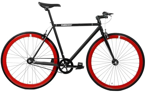 FabricBike Original - Bicicleta Fixed Gear Bike, Rueda 28 Pulgadas, Bicicleta de Piñón Fijo, Bici Single Speed, Cuadro Acero Hi-Ten, 10.45 kg (Talla M). (Matte Black & Red, S-49cm)