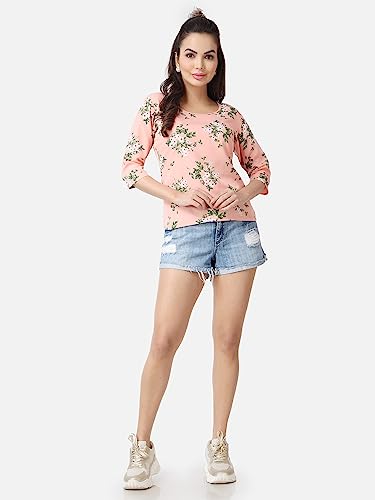 Image of POPWINGS Casual Printed Puff Sleeves Round Neck Top for Women || Stylish Summer Tops for Women || Hip-Length Women Top