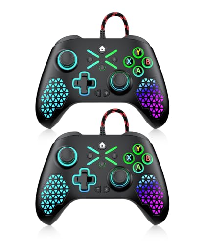 Image of Dinosoo 10ft Wired RGB Wireless Controller for Xbox Series X|S, One & PC, Turbo, Macro Function, Dual Vibration, 3.5mm Audio Jack - Black