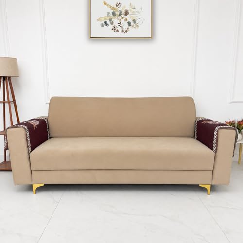 Image of Homerz 'Brooklyn Series' Premium Sofa Cover | Quilted Floral Design | Non-Slip Washable Sofa Protector | Soft Anti Slip Fabric (Ny Brown, 2 pc Armrest, Armrest)