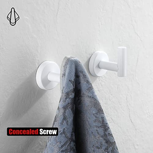 Image of JQK Bathroom Towel Hook White, Coat Robe Clothes Hook for Bathroom Kitchen Garage Wall Mounted (2 Pack), 304 Stainless Steel 0.8mm Thicken, TH100-WH-P2
