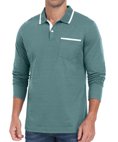 Camiseta polo para hombre Askdeer de manga larga, algodón suave, clásica con bolsillo, para golf y uso casual miniatura 6