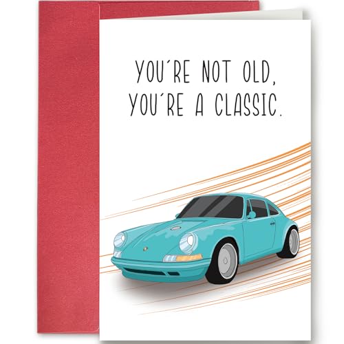 Retro Birthday Card for Him Men, Classic Car Birthday Card for Car Lovers, Funny...