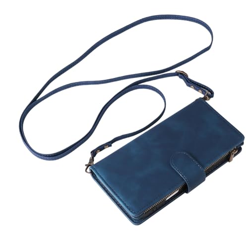 Protection portefeuille iPhone 15 bleu anti-perte de cartes avec fermeture