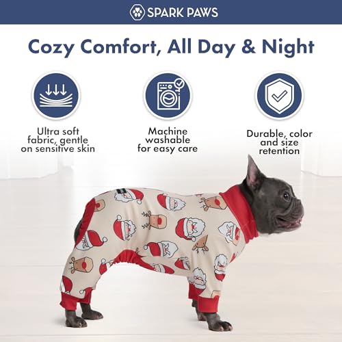 Image of Spark Paws Dog Christmas Pajama, Dog Recovery Suit Male, Onesie, Ultra-Soft and 4-Way Stretch, for Small Medium and Large Breeds - Santa and Rudolph - 3XL