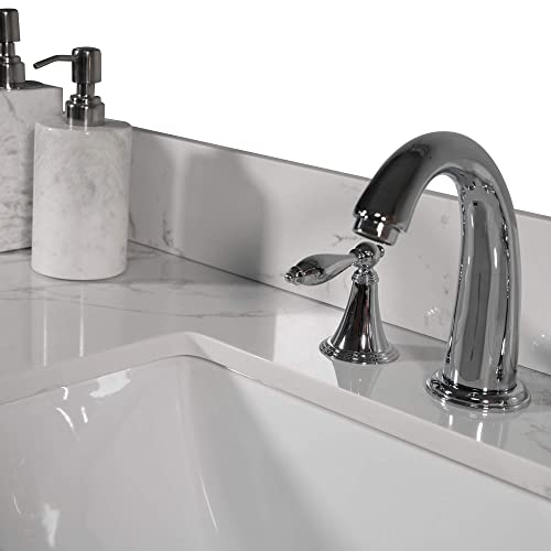 49 Inch Marble Vanity Top with Undermounted Rectangular Ceramic Sink & Backsplash, White Carrara Engineered Stone Countertop for Bathroom Kitchen Cabinet 3 Faucet Hole (not Include Cabinet)