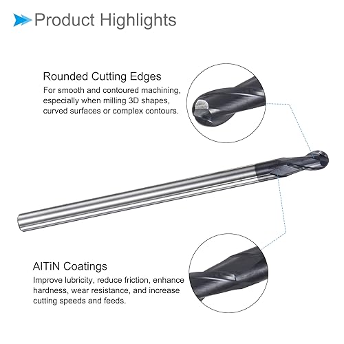 CoCud Schaftfräser Kugelkopf 2mm Radius 4mm Schaft 100mm Länge AlTiN Beschichtet P05 Karbid 2 Flöten Fräswerkzeug CNC Router Bit - (Anwendung: für Edelstahl Gehärteter Stahl)