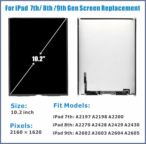 passionTR LCD Screen Replacement for iPad 7th/8th/9th Gen 10.2" | Fits A2197 A2198 A2200 A2270 A2428 A2429 A2430 A2602 A2603 A2604 A2605 | Display Assembly with Repair Kits (Excludes Touch Glass) by passionTR - Used condition - Image 2