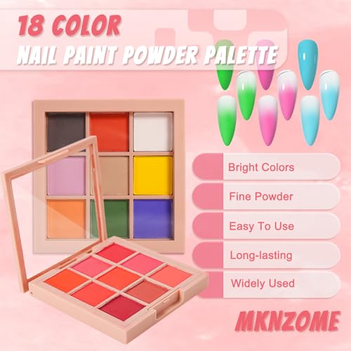 Image of 18 Colors Pigment Powder for Nails, Nail Pigment Powder Palette Nail Art Sponges with Grabbing Pen, Pigmentos para Unas, Manicure Nail Art Tools Accessories Nail Supplies