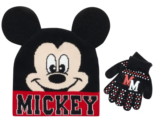 Disney Boys' Mickey Mouse, Car Lightning McQueen Winter Hat & Mittens or Gloves Set (Toddler/Little Boys), Size Age 4-7, Mickey Ears Gloves Set - Red