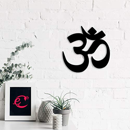 Image of eCraftIndia inchOm Black Engineered Wood Cutout Wall Art Decor - Perfect Wall Hanging for Yoga Or Meditation Room - Modern Wall Decoration Item - Gift for Housewarming, Birthday, Anniversary, Diwali