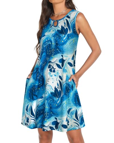 Image of Summer Dresses for Women 2026 Casual Sleeveless Sundress Floral Loose Fit Beach Cover Up with Pocket