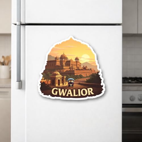 Image of Naxon Gwalior City Theme Souvenir Wooden Fridge Magnet | Madhya Pradesh Heritage Landmark Design 3x3 Inch Refrigerator Magnet for Kitchen & Home Decor | Travel Gift from Gwalior | Pack of 1