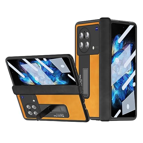 Étui cuir Vivo X Fold protecteur écran antichoc mince jaune avec support rigide