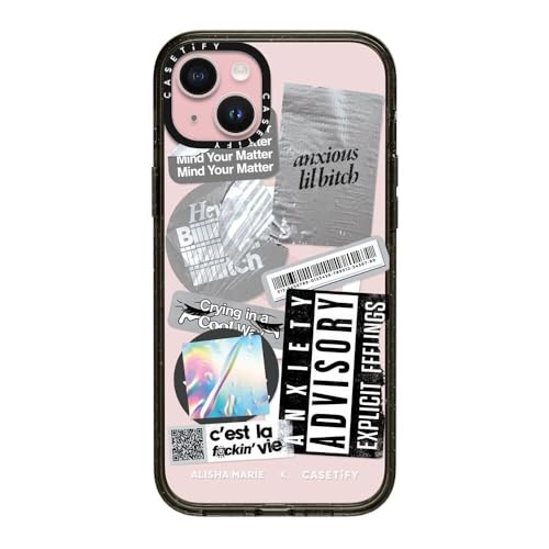 CASETiFY �C���p�N�g iPhone 15 Plus �P�[�X [MIL�K�i���� (4x MIL-STD-810G)/2.5m����̗����������N���A/MagSafe �ɑΉ�] - Alisha Marie In My Feels Case - �u���b�N