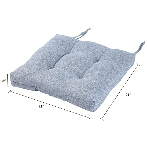 Faible Poisson Outdoor Cushions, 21 X 21 Inch Printed Tufted Chair Seat Cushion Garden Water-Resistant Patio Furniture Cushions With Anti-Slip Straps For Indoor Chairs Pads, 2 Pack, Light Blue #TOP5