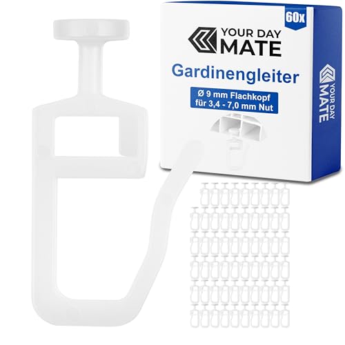 Gardinengleiter für Innenlaufschienen, 60 Stück, mit Ø 9 mm Flachkopf,...