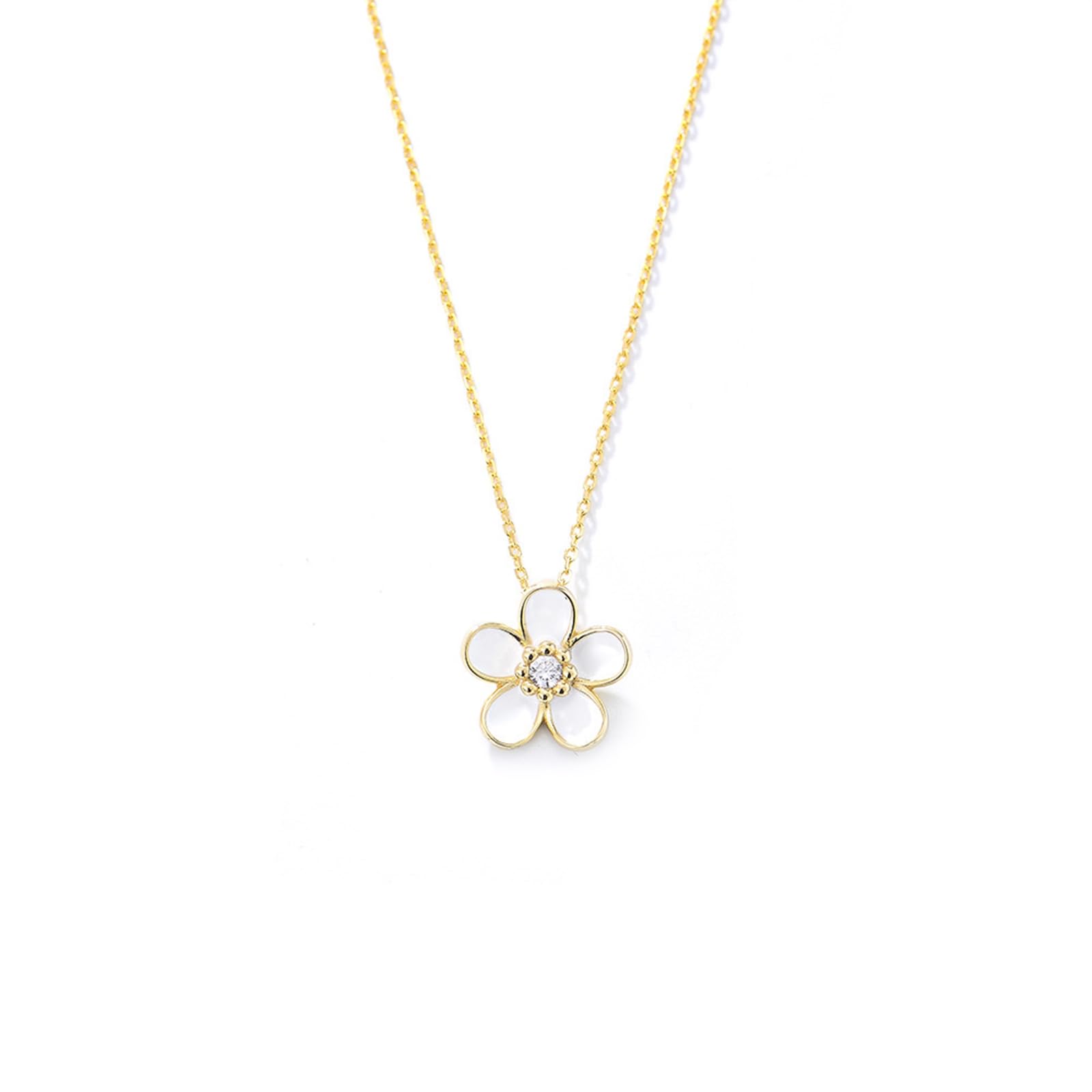 Collar con colgante de flor para mujer, cadena de oro amarillo de 9 quilates, 14 quilates, 18 quilates con diamante, collar con colgante individual para ella, 40 + 5 cm