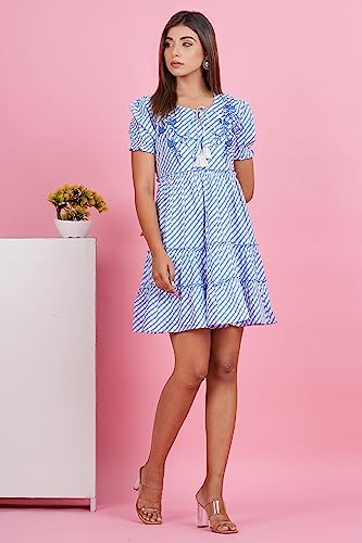 Image of Crenol Women Cotton Printed Short Dresses for Women, Western Dresses for Women