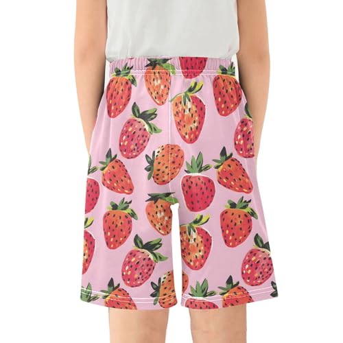 Strawberry Watercolor Cute Pattern Pajama Shorts Summer Lounge Pajama Bottoms Elastic Waist Pjs Pants for 6-14 Years2