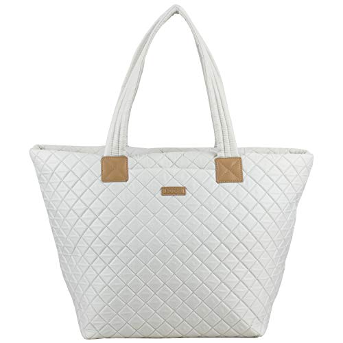 BODHI Quilted Soft Luxe Large Tote Bag For Women, Travel Shoulder Bag Top Handle Handbag for Gym, Work, Fog Gray2