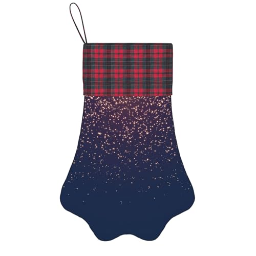 ALLiYa Calcetines de Navidad con diseño de pata de perro azul marino y cielo y estrellas, calcetines colgantes para chimenea, patrón de patas, decoración navideña, negro, talla única grande