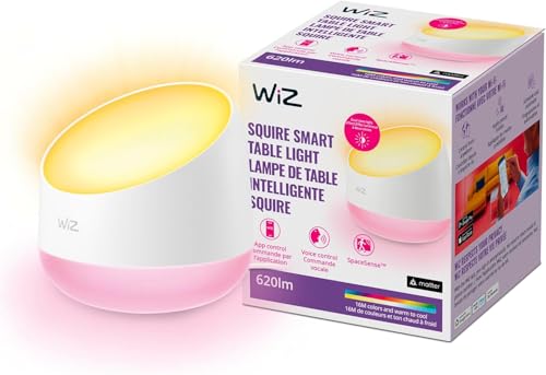 Luminária de mesa inteligente WiZ Squire, luzes LED que mudam de cor, luz de mesa portátil conecta-se a Wi-Fi, controle com voz ou aplicativo, funciona com Google Home, Alexa e atalho Siri