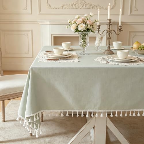 Laolitou Sage Green Spring Tablecloth Rustic Textured Table Cloth Cotton Linen Waterproof Tablecloths Burlap Table Cloths for Kitchen Dining,Party,Holiday,Christmas, Rectangle 55''x75'',4-6 Seats by Laolitou - Used condition - US$23.74