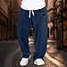 Mens Corduroy Pants Elastic Waist Drawstring Solid Color Straight Leg Sweatpants Casual Fashion Loose Fit Trousers with Pocket Plus Size