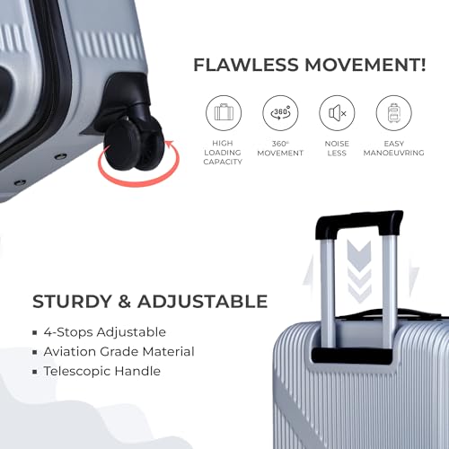 Image of ACEPACK Brampton 56 cms Silver Hard Sided Cabin Size Luggage Trolley Bag for Travel Suitcase with 8 Spinner Wheels for Men and Women,