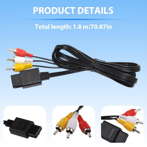 YOFDAL Cable de audio y vídeo RCA compatible con N64 y otros modelos, Gamecube, cable de audio estéreo AV y vídeo para consola de juegos, calidad de imagen clara, 1,8 m - imagen 2