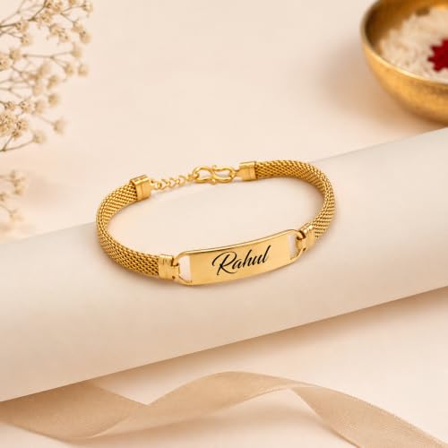 Image of Unisex-Adult Customized Name Rakhi For Brother | Rudraksha Beads, Custom Name Engraving, Adjustable Fit