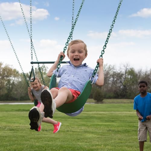 Image of Backyard Discovery Big Brutus Galvanized Steel Swing Set Kit with Classic A-Frame, Two Belt Swings, One Trapeze Bar, Easy Assembly, Heavy-Duty Powder-Coated Steel, Weather-Resistant, Outdoor Playset