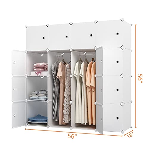 Maginels Portable Wardrobe Closets - 14"X18" Depth (16 Cube) Cube Storage, Bedroom Armoire, Wardrobe Storage Closet, Clothes Dresser, Closet Storage Organizer, White #TOP5