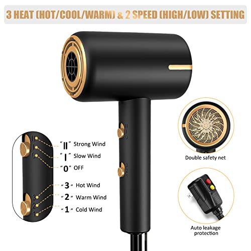 2000W Ionic Hair Dryer, Professional Negative Ion Hair Blow Dryer With Diffuser &2 Nozzles For Curly Hair, Powerful Ac Motor, 3 Heating/2 Speed/Cold Settings For Women Men Kids Salon #TOP5