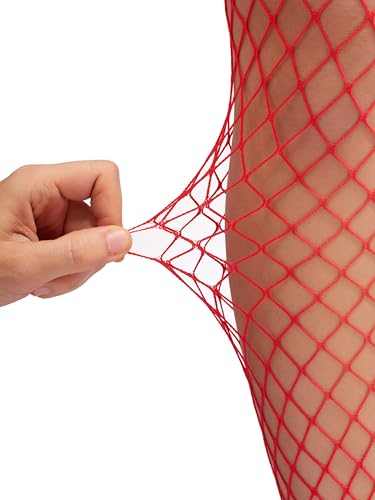 Image of Sacina Floral Red Lace Red Thigh High Stockings, Red Lace Fishnet stockings, Elastic Hosiery Tights, Gothic Accessories