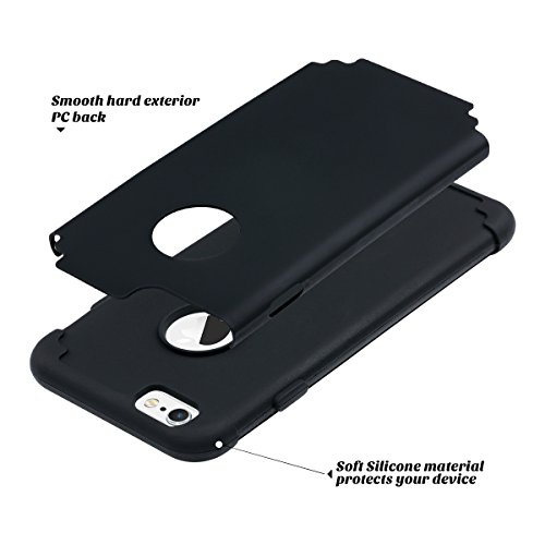 Ulak Iphone 6S Case, Iphone 6 Case, Slim Fit Dual Layer Soft Silicone & Hard Back Cover Bumper Protective Shock-Absorption & Anti-Scratch Case For Apple Iphone 6/6S 4.7 Inch, Black #TOP4