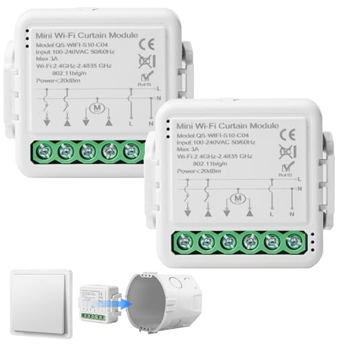 WiFi Smart Roller Shutter Switch Module, WiFi Smart Built-in Switch, Roller Shutter Switch Module with Runtime Setting for Curtains, Blinds and Awnings, Compatible with Google Home/Smart Life/Tuya