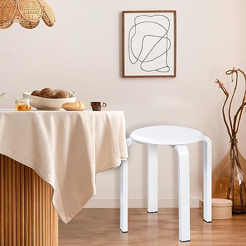 Butaco de madera apilable Yawinhe, paquete de 2 unidades, sillas redondas de 16.5 pulgadas, color blanco; taburetes portátiles para barra, comedor y mesa de café miniatura 4