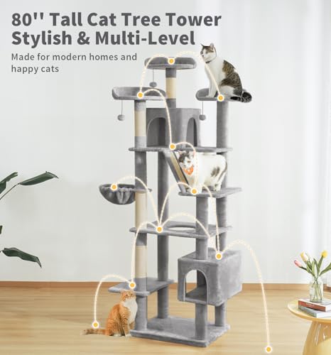 Árbol para gatos alto 80 pulgadas con 3 perchas y condos miniatura 6